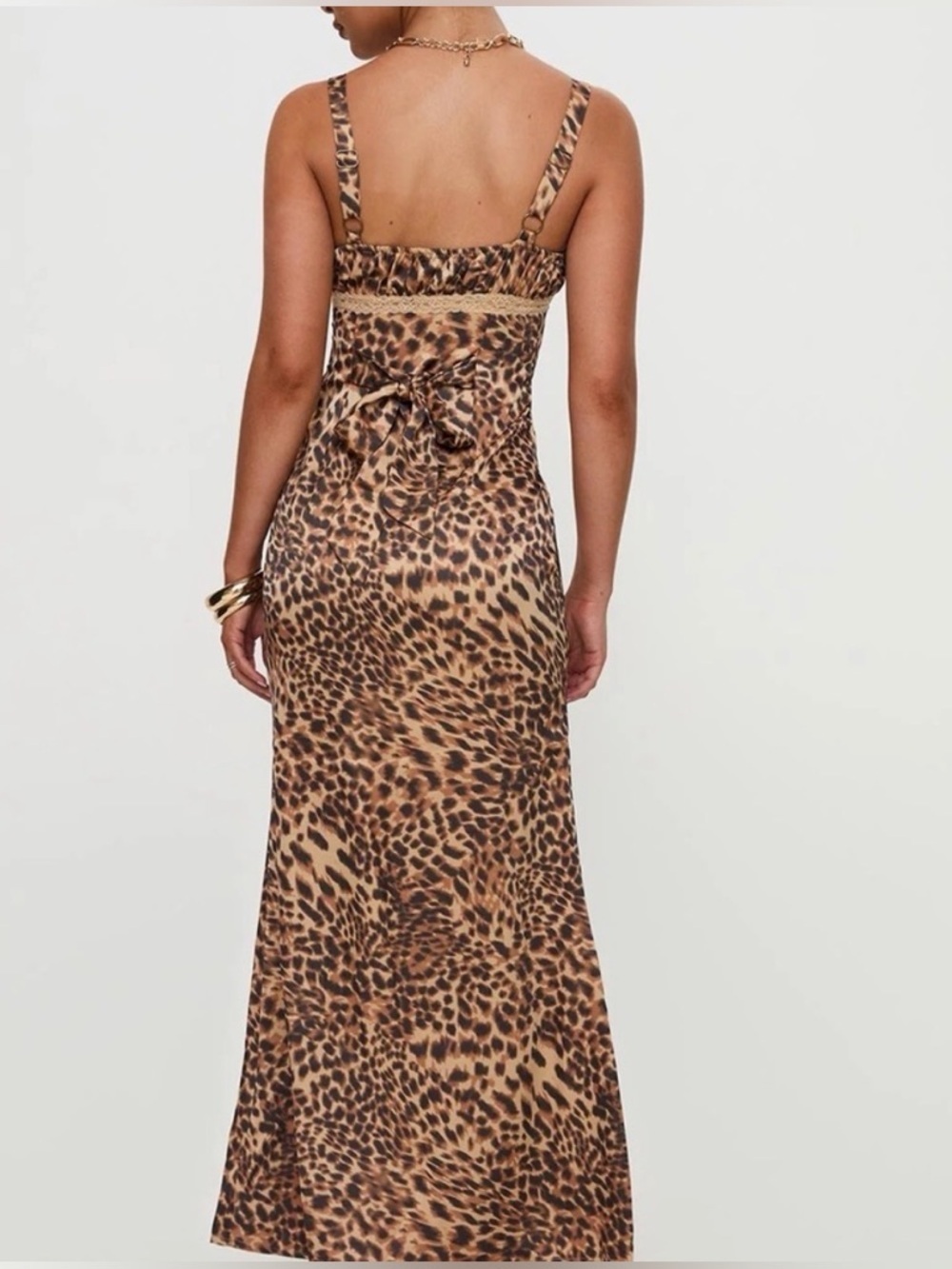 NWT Princess Polly Leopard Print Satin Midi Dress with Lace Detail Size 4 - Picture 2 of 16